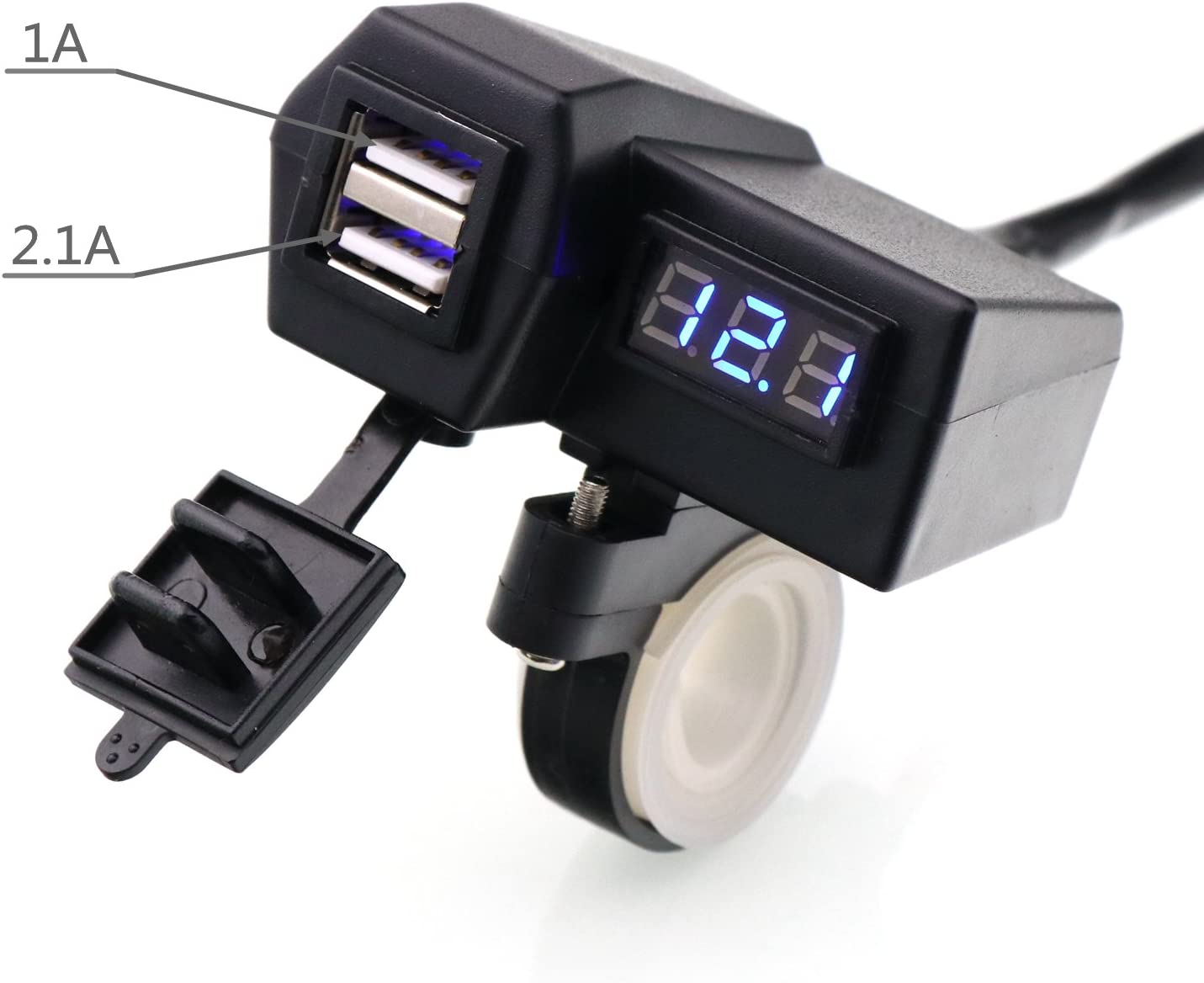 Motorcycle 3.1A USB Charger & Voltmeter - Blue LED