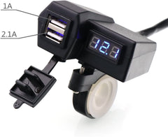 Motorcycle 3.1A USB Charger & Voltmeter - Blue LED