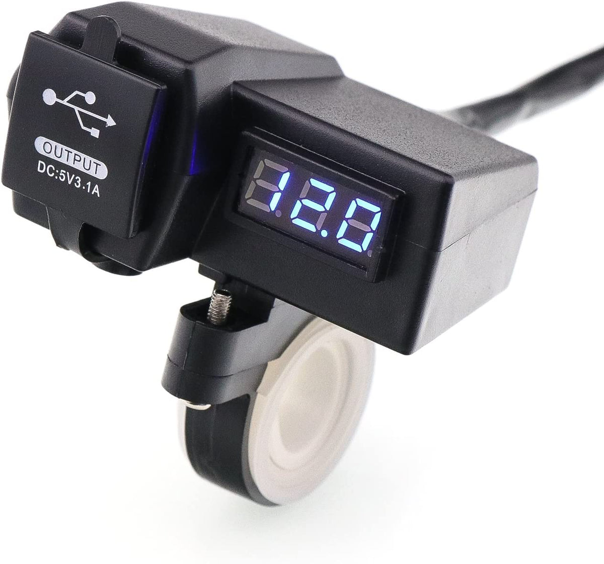 Motorcycle 3.1A USB Charger & Voltmeter - Blue LED