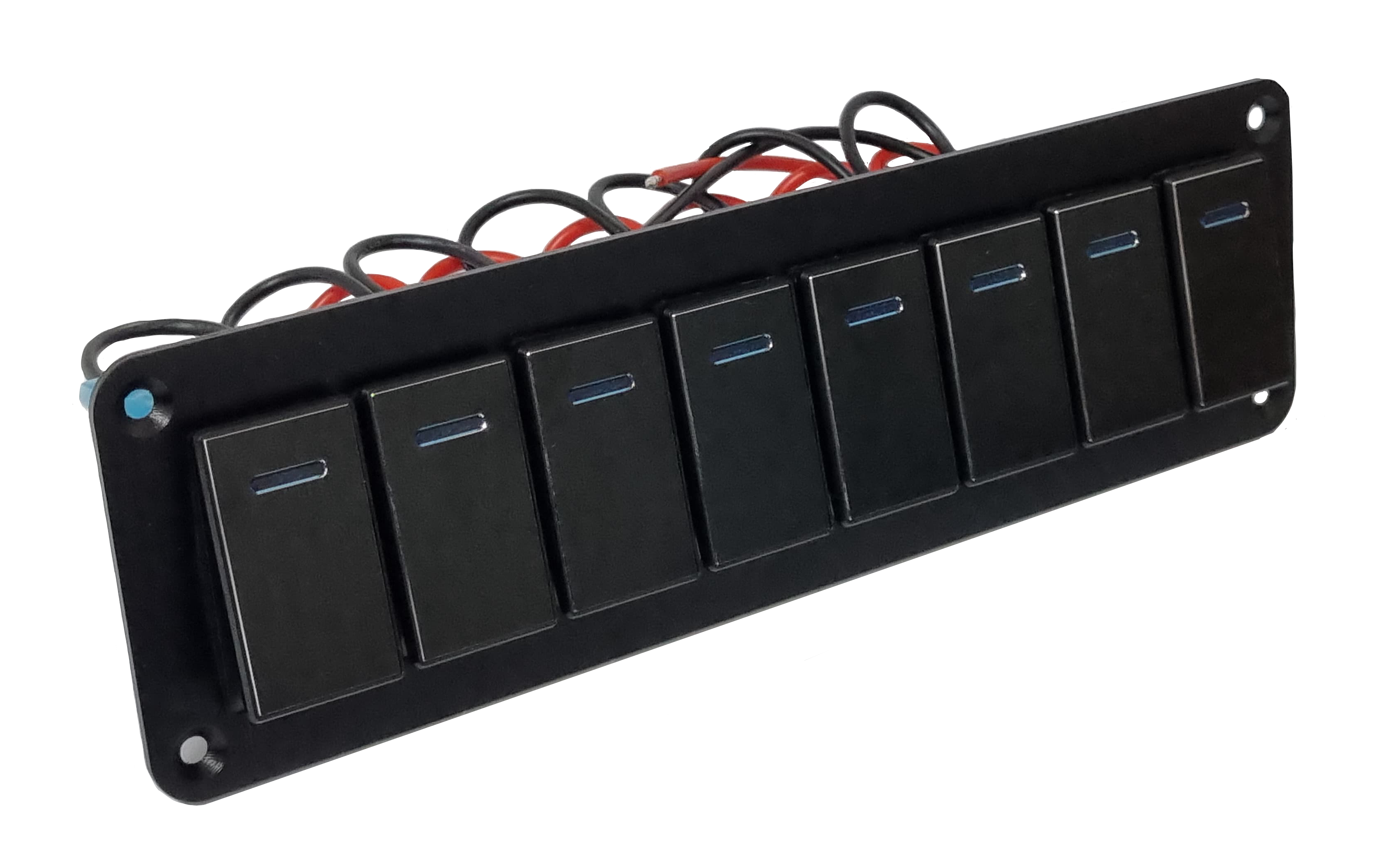 8 Gang Aluminium Rocker Switch Panel - Blue LED