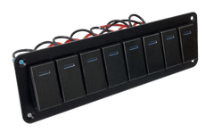 8 Gang Aluminium Rocker Switch Panel - Blue LED