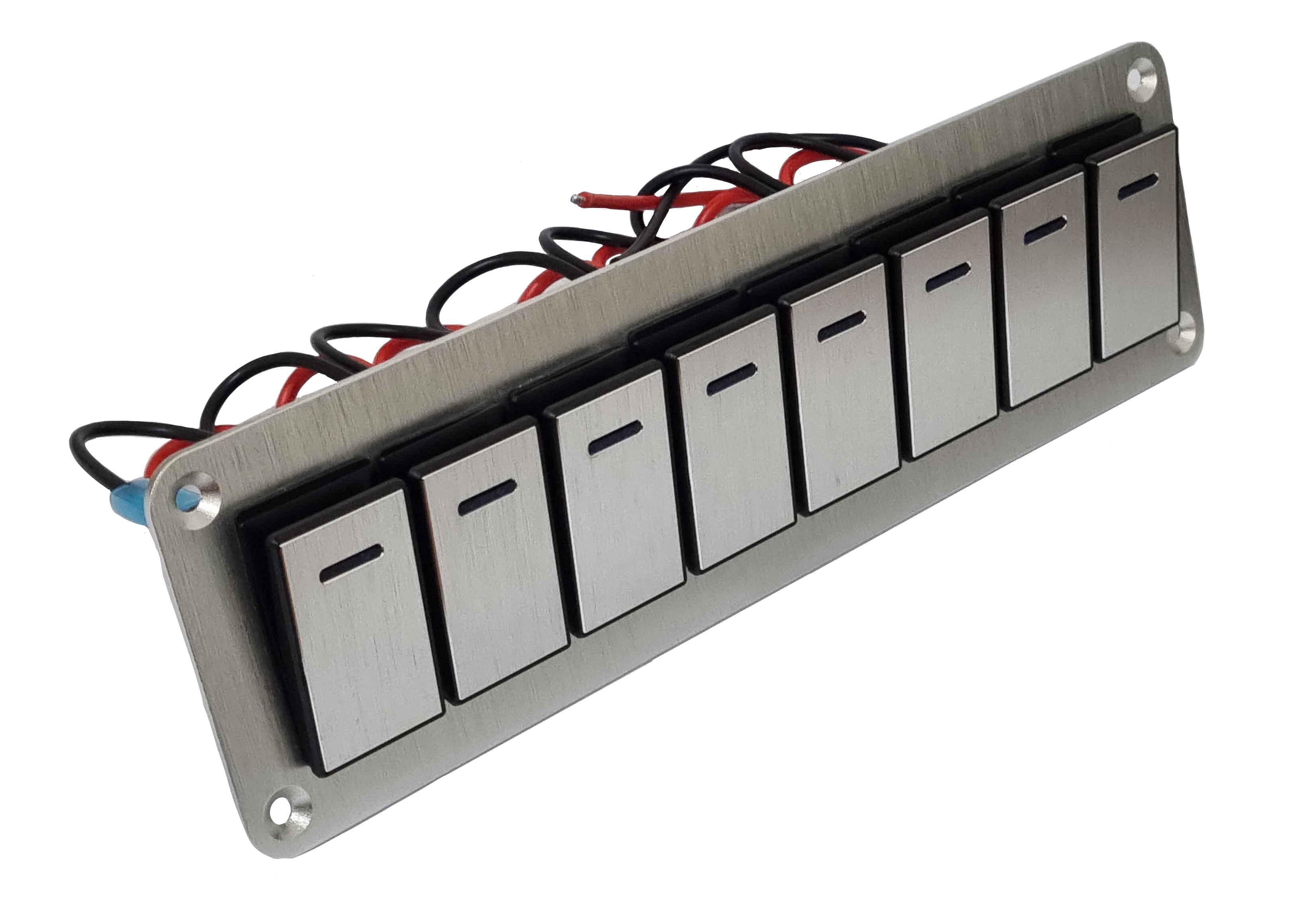 8 Gang Aluminium Rocker Switch Panel - Blue LED