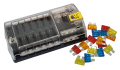 12 Way Blade Fuse Box with Negative Bar - Heavy Duty