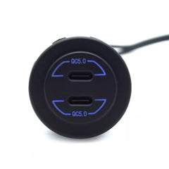 Dual QC5.0 Type-C USB Socket Charger - Blue LED