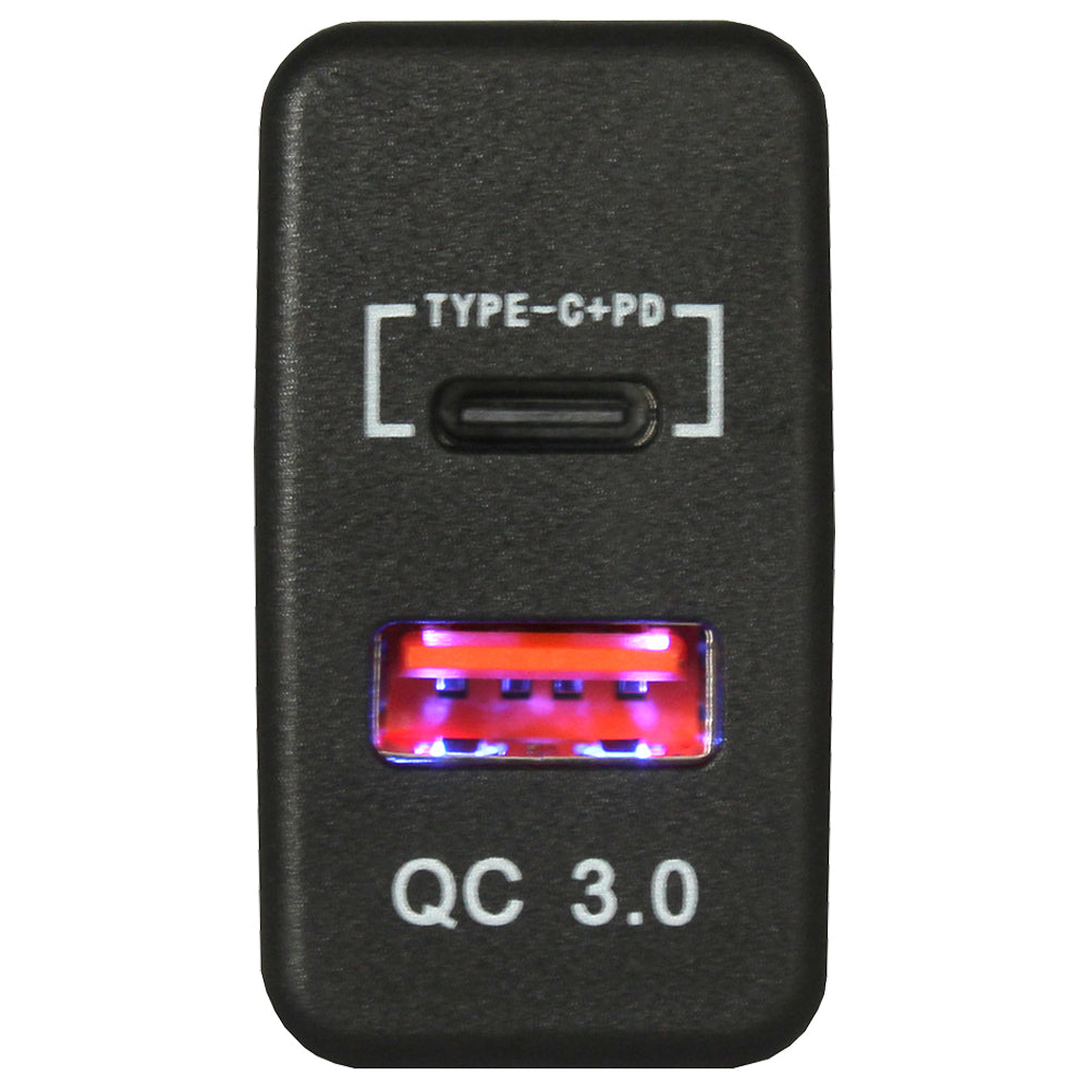 Dual QC3.0 USB & Type-C Charger(40x20mm) Toyota VIGO - Blue LED