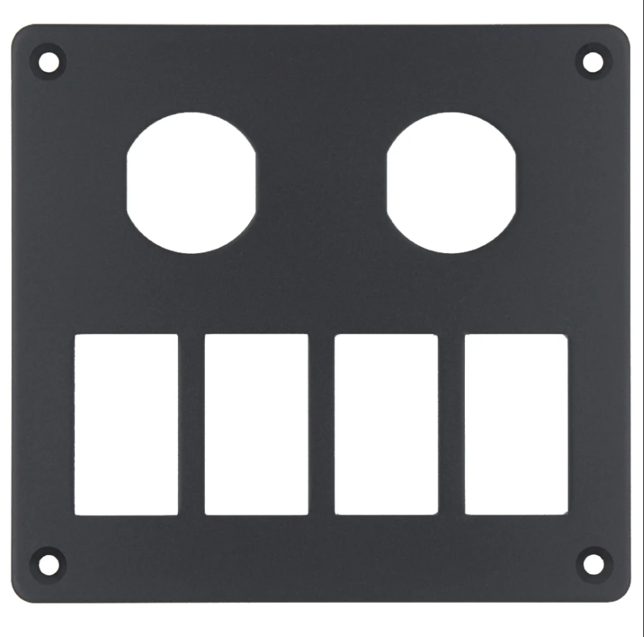 2 Gang Round Socket & 4 Gang Rocker - Blank Aluminium Panel