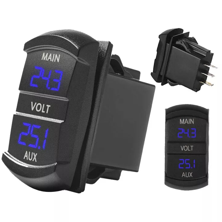 Dual Voltmeter Blue LED 9-36V Rocker Switch Size