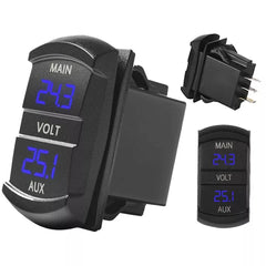 Dual Voltmeter Blue LED 9-36V Rocker Switch Size