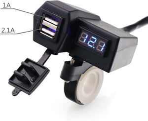 Motorcycle 3.1A USB charger with voltmeter Blue LED