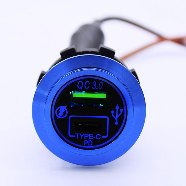 Dual Usb Type C And Qc3 Blue Backlit Charger