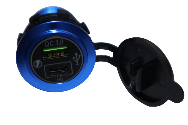 Dual Usb Type C And Qc3 Blue Backlit Charger